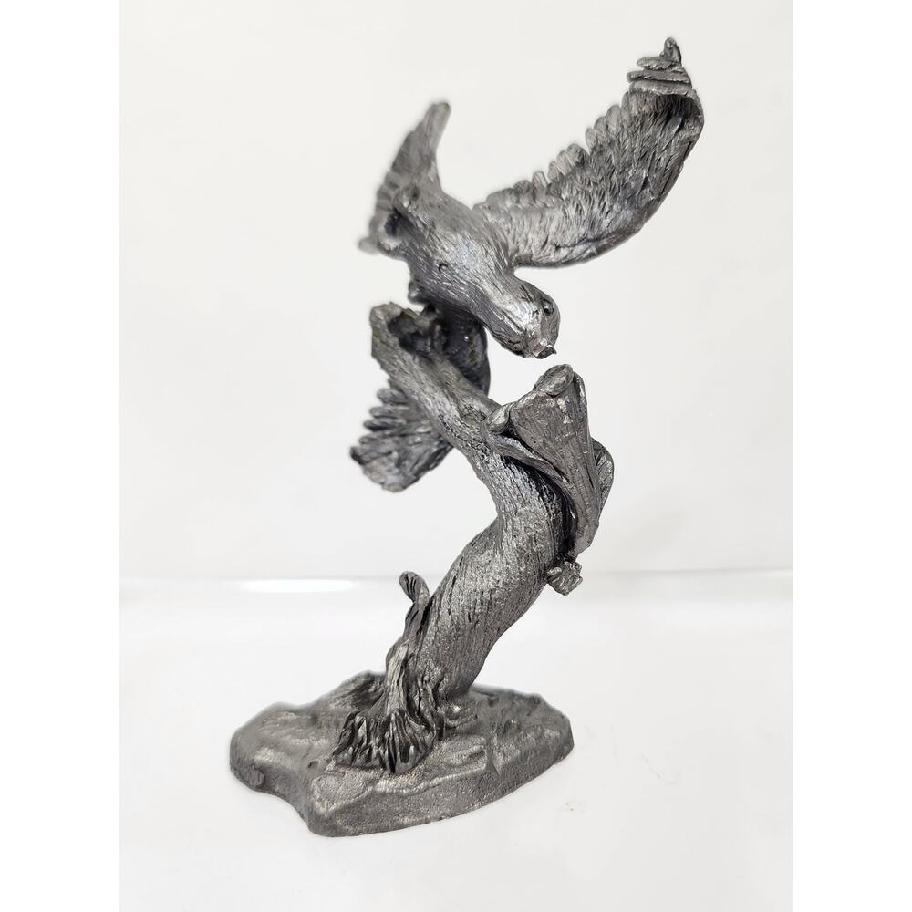 4" Pewter Hummingbird Spread Wings w/ Flower Figurine Marked RD